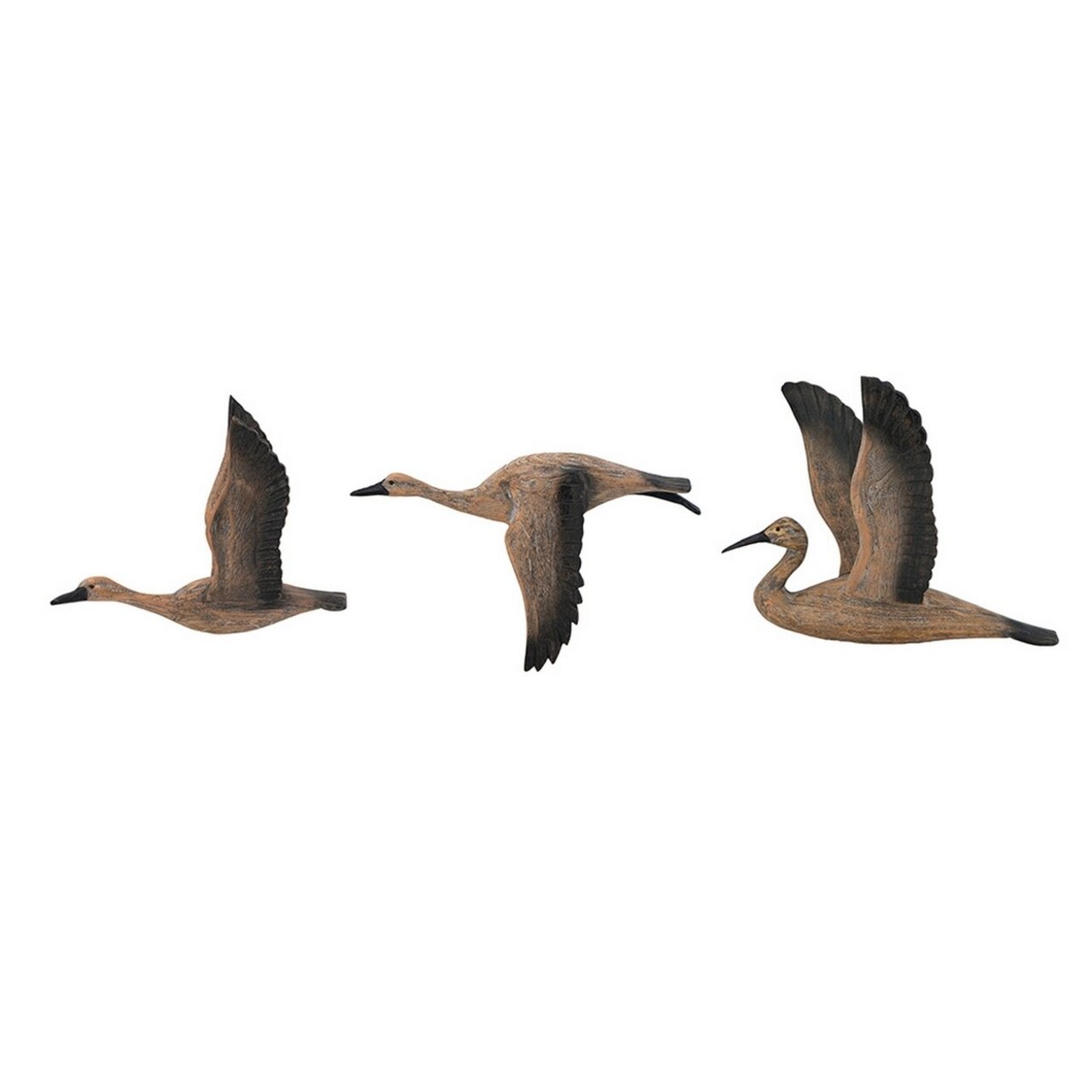 Saltoro Sherpi Set of 3 Flying Geese Wall Decorations, Pine Wood, Rustic Weathered Brown-